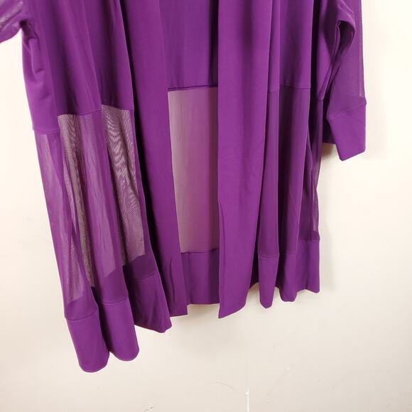 Catherines Mesh Inset Long Length Open Front Cardigan in Purple Size 0X - Picture 6 of 11